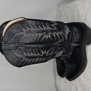 Nocona black bullhide leather cowboy rodeo western pull on boots sz 9